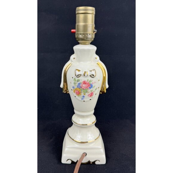 Vintage Ceramic Table Lamp Boudoir Floral Design Gold Accents 5 ft Power Cord - Picture 5 of 12